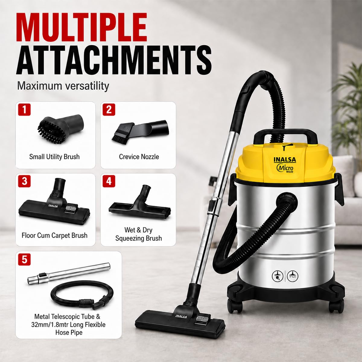 Inalsa Wet & Dry Vacuum - 20L, Powerful Cleaning -4 Inalsa Wet & Dry Vacuum - 20L, Powerful Cleaning -4
