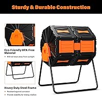 Vista 8 de Vaso de compost, fácil de montar y eficiente, contenedor de abono para exteriores, 45 galones170 litros, compostador giratorio de doble cámara