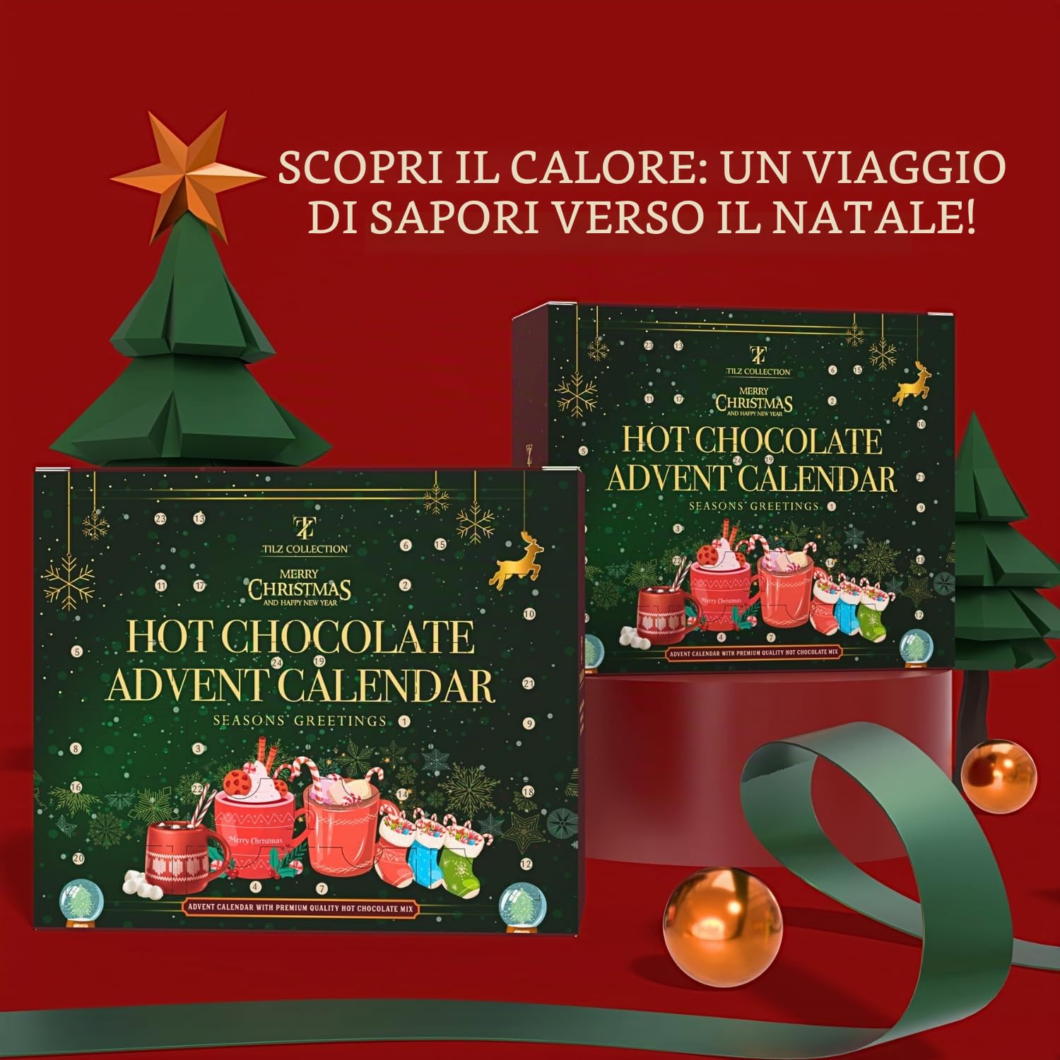 Calendario dell'Avvento 2023 | Set Regalo di Cioccolata Calda di 24 Giorni con Mini Marshmallow - Varietà di Natale