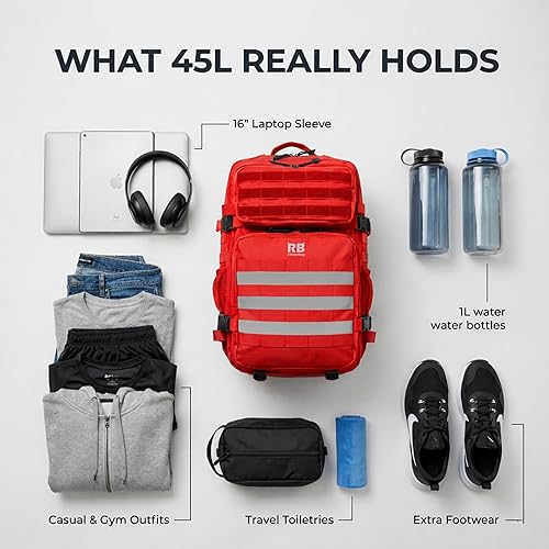 Miniatura 4 de Xtreme - Mochila táctica de viaje de 45 litros para el trabajo, el gimnasio y los deportes de equipo con funda para laptop de 16 pulgadas, soporte