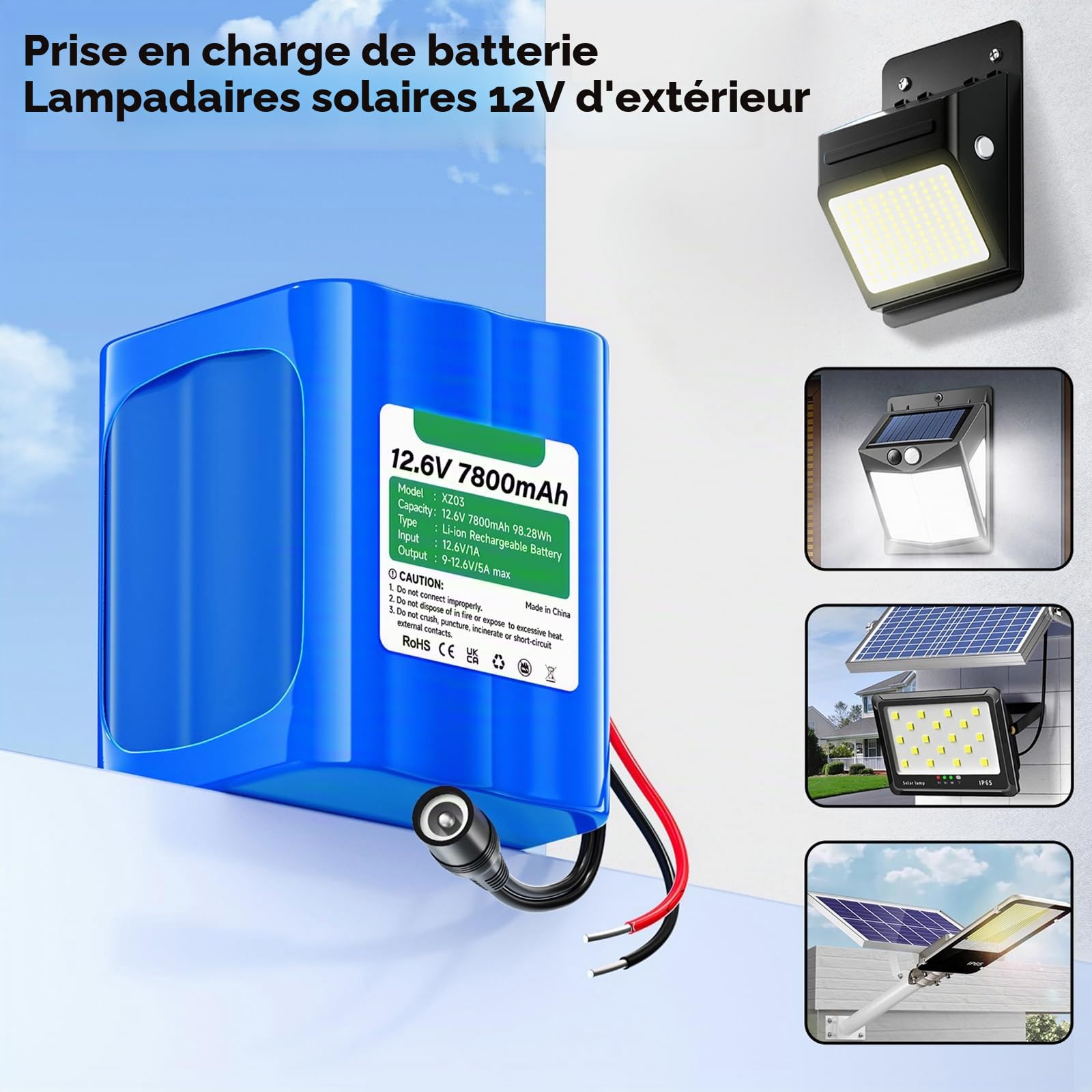CITYORK Batterie Lithium-ION Rechargeable 12,6 V 7800 mAh pour Lampes solaires de Rue, caméras de vidéosurveillance, caméscopes, lecteurs MP3, Bandes LED et Plus Encore