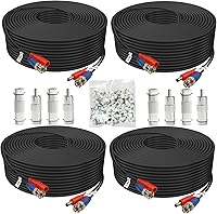 Aimyzii BNC Video Power Cable 100ft 4-Pack for CCTV DVR Security Cameras - Weatherproof, Includes 8 Adapters & 100 Clips, Black
