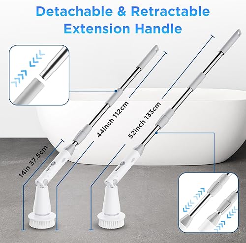 Miniatura 5 de Limpiador eléctrico giratorio 2024, cepillo de limpieza de ducha eléctrico con mango extensible y 4 cabezales de cepillo, limpiador de ducha para