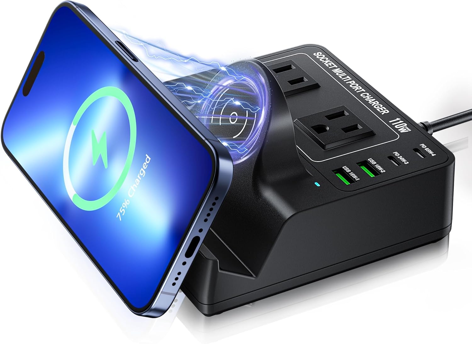 Product image of USB Charging Station for Multiple Devices Apple, TOPOINT 7 in 1 Power Strip with Wireless Charger for iPhone, 65W Fast Charging USB C Charger Block Phone for Samsung Android MacBook iPad Tablet