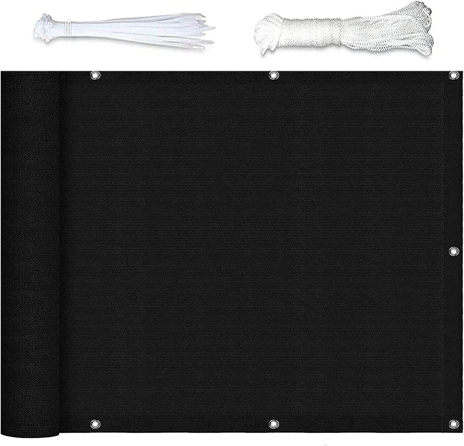 Outdoor 0.7x6.5m HDPE Wind Resistant Privacy Shield with Cables & Ties Garden Patio Screening Black Visual Protection for Backyard and Garden