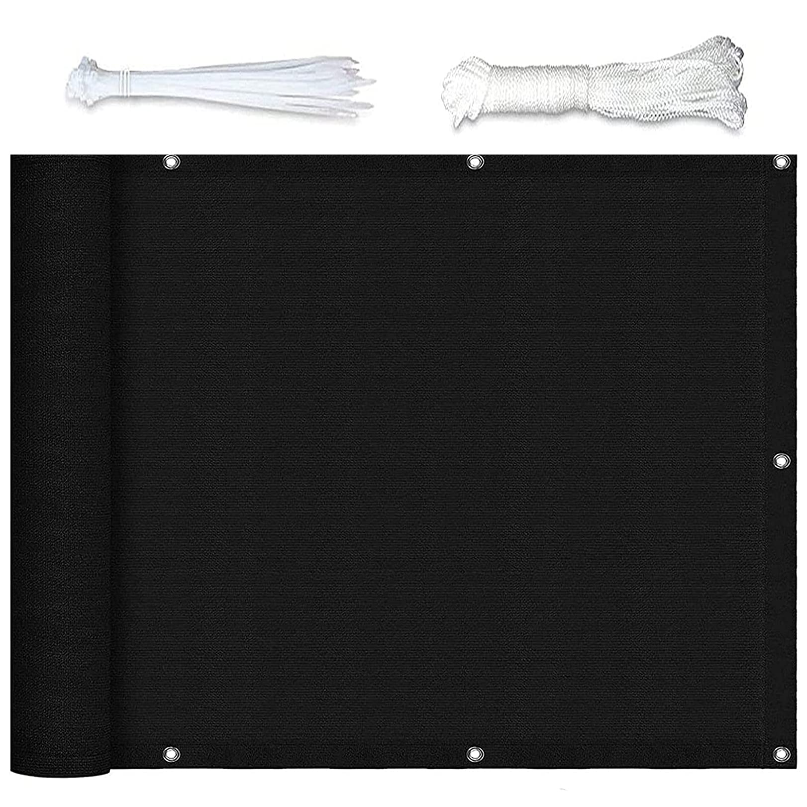 GLDYTVF Outdoor 0.9x9.5m - Fence Cover Shade Net Wind & Dust Protection with Grommets Nylon Cable Ties & Cord for Garden Camping - Black
