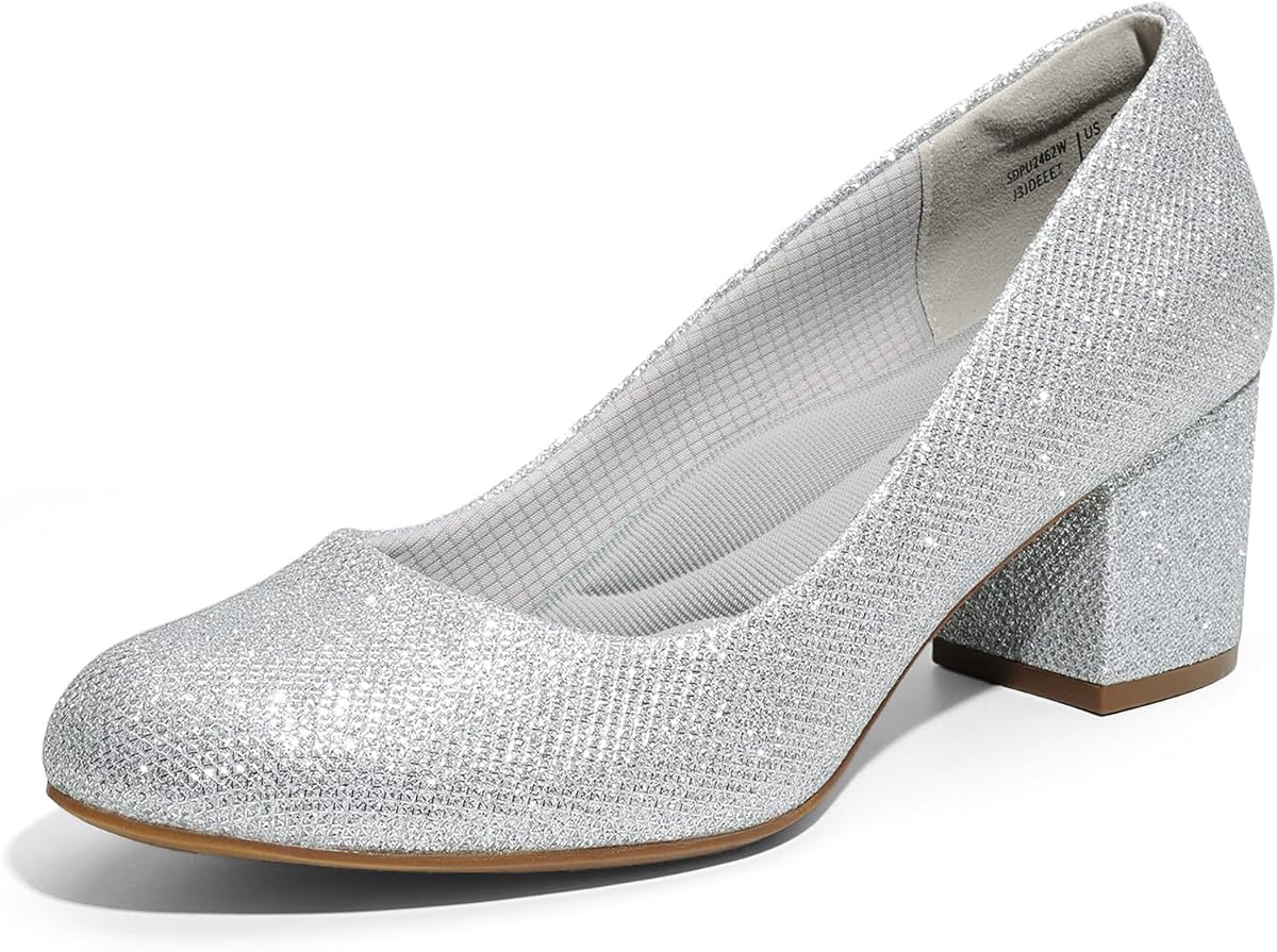 DREAM PAIRS Women's Block Heel Pumps Round Toe Dress Shoes