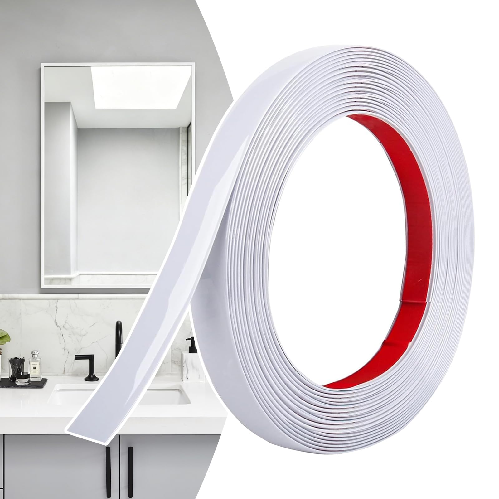 Decorative Mouldings Self-Adhesive Matte White Peel and Stick, Flexible PVC Wall Strips, Ideal for Walls, Mirrors, Ceilings, Floors, Wardrobes, Tiles (12M x 2cm) — image 1