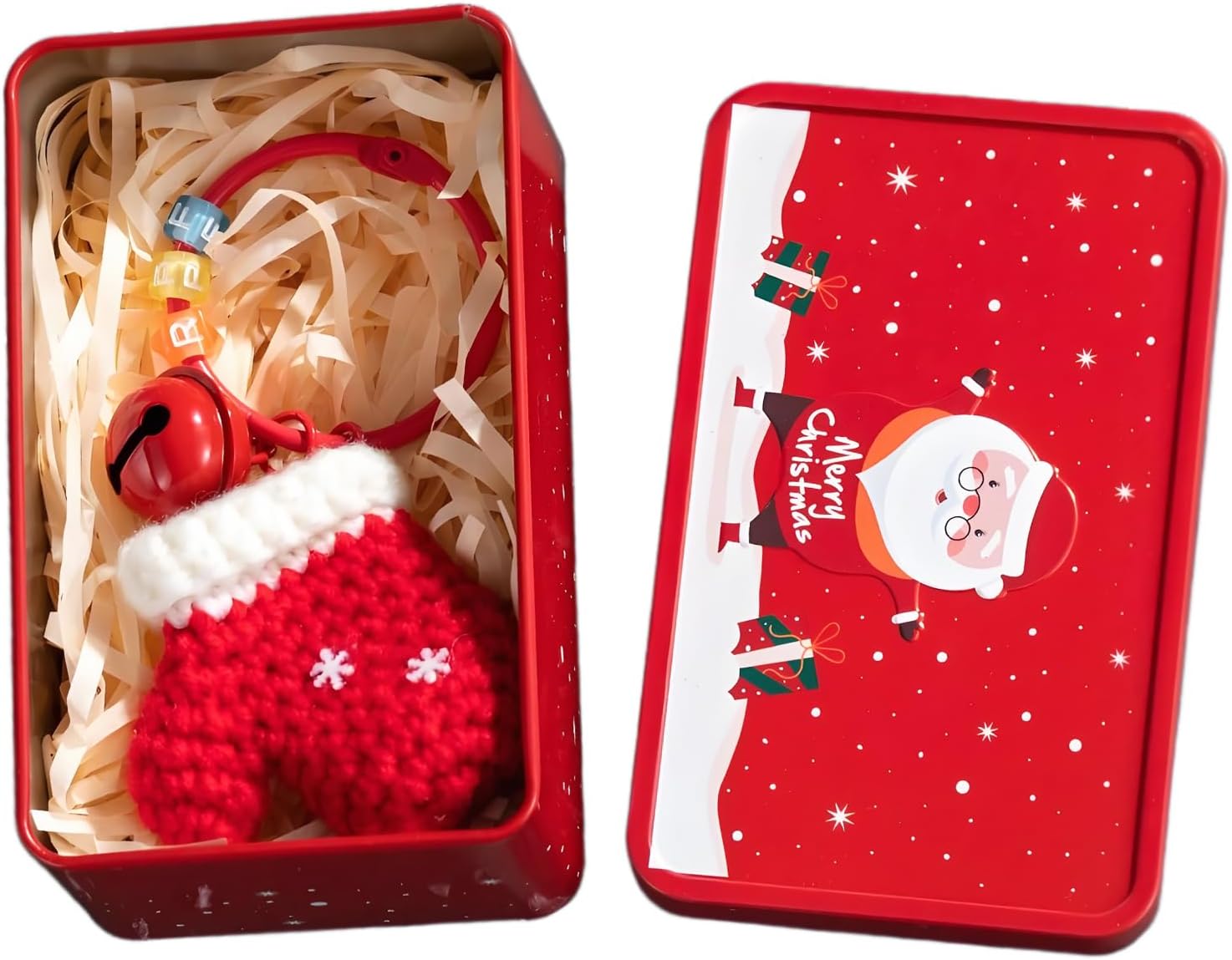 Cute Santa Claus Car Keychain, Crochet Santa Hat Car Accessories Key Ring, Christmas Wreath with Bell Bag Decoration
