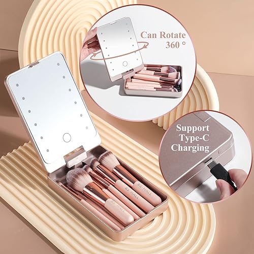 Miniatura 2 de BS-MALL Pinceles de maquillaje, base, correctores de polvo, sombras de ojos, juego de maquillaje con espejo de luz LED, 14 piezas de mini pinceles