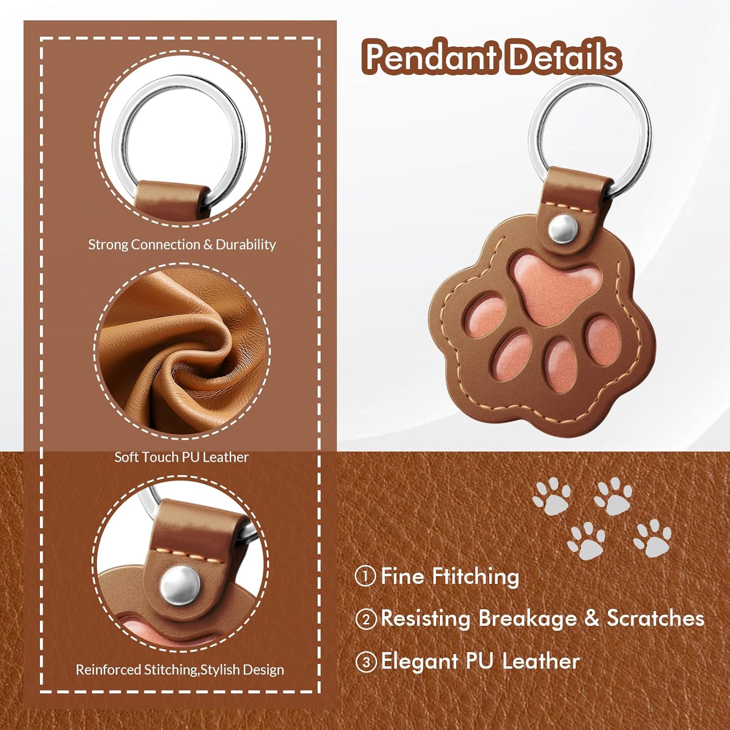 Custom Pet Memorial Gifts for Dogs Keychain,Personalized Name Paw-Shaped Leather Handmade Keepsake Cat Dog Key Chain - Image 2