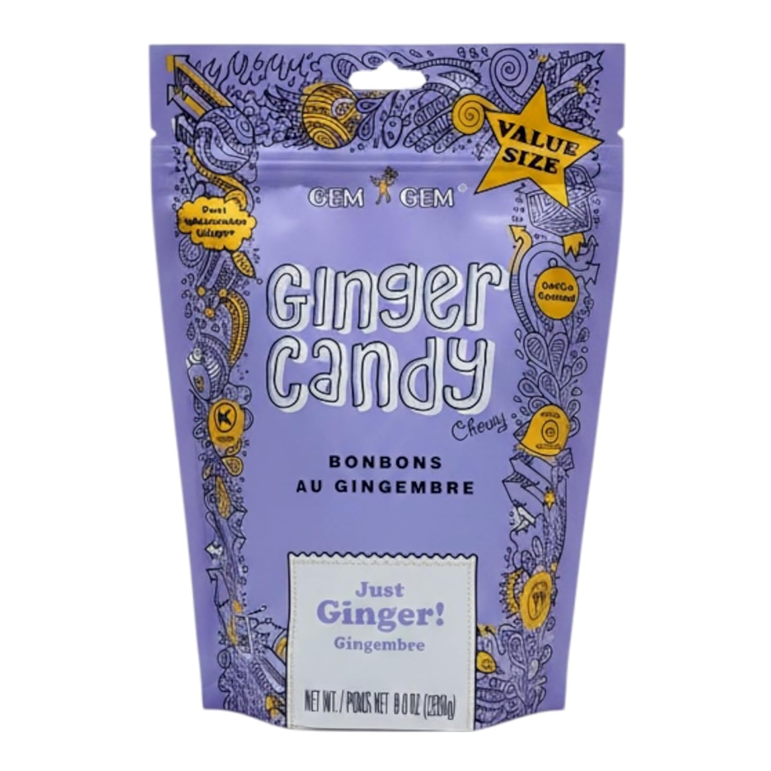 Gem Gem Ginger Candy Chewy Ginger Chews (Orange, 5.0 oz, Pack of 6)