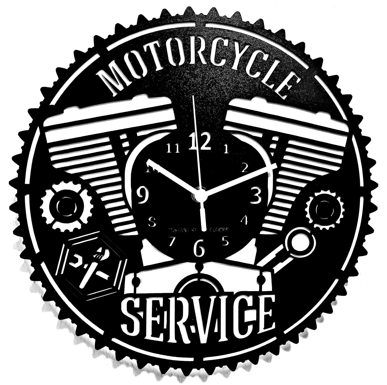 Instant Karma Clocks | Motorcycle Service Wall Clock – Silent Non-Ticking Quartz – Wall Decoration for Garage, Biker Workshop, Repair Shop, Motorcycle Mechanic Decor