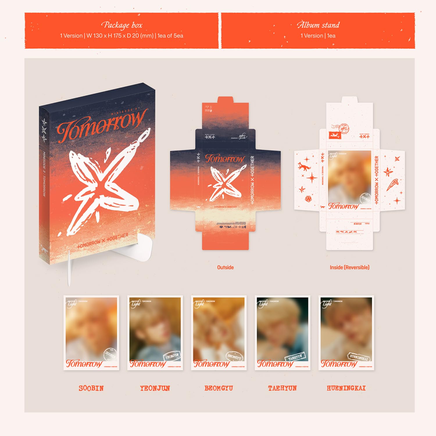 TXT - [MINISODE 3 : TOMORROW] (Light Ver.) Package Box + Album Stand Envelope R + Postcard Set + Lyric Card Set + Mini Poster + Photo Card + Sticker + 5 Extra Photocards