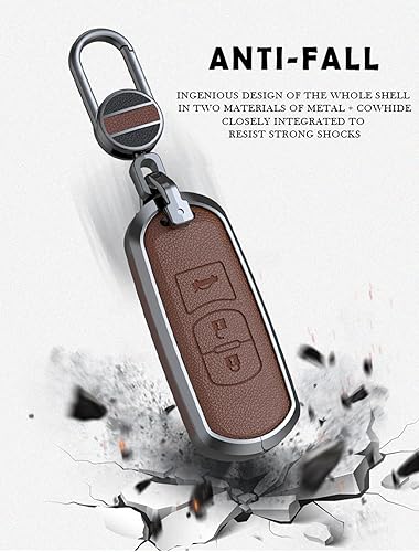 Miniatura 6 de HIBEYO Car Fob Cover for Mazda 2 3 3 Axela 5 6 6 Atenza 8 CX-3 CX-4 CX-5 CX-7 CX-9 MX-5 MX-5 Miata 3 Button Car Accessories Metal &Leather Key Case
