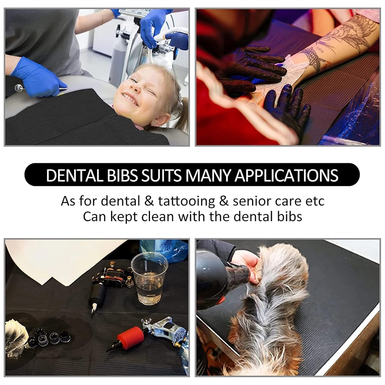 Dental Bibs - Lyuxzad 30Pcs Disposable Dental Bibs Sheets 3 Ply Waterproof Patient Bibs Dental Napkins 13" x 18" Tattoo Bibs Black Tattoo Table Covers Clean Pad for Pets Tray Covers : Industrial & Scientific