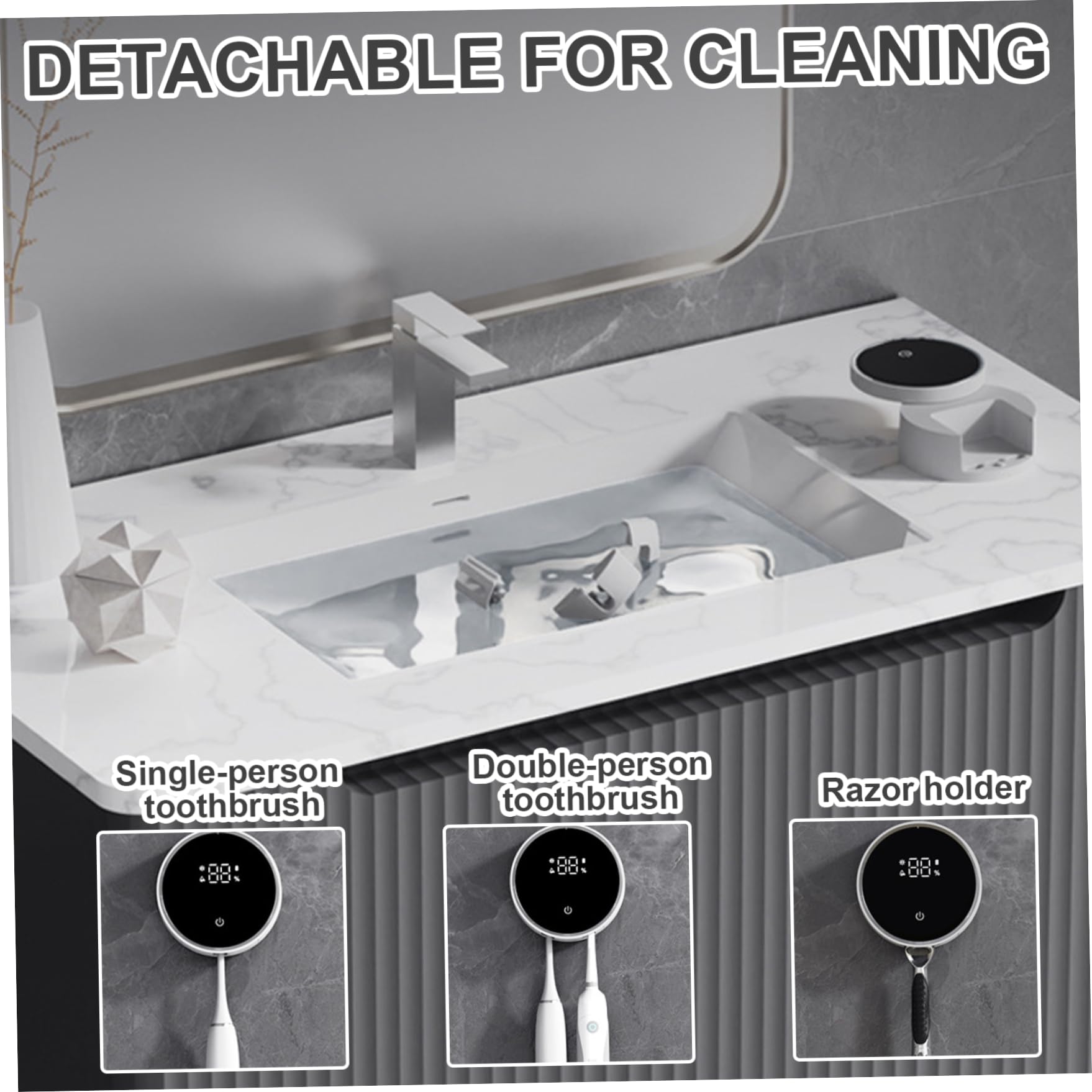 Soporte Inteligente para cepillos de Dientes UV, Limpiador de cepillos de Dientes eléctrico montado en la Pared con Secado automático, Pantalla LED, Sensor de Movimiento - Organizador de baño para