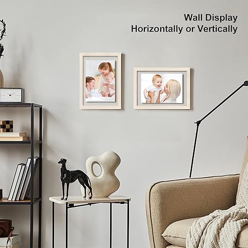 Miniatura 4 de Egofine Juego de 2 marcos flotantes de 11 x 14 pulgadas, marco de fotos de doble cristal, hecho de madera maciza, fotos de cualquier tamaño de hasta