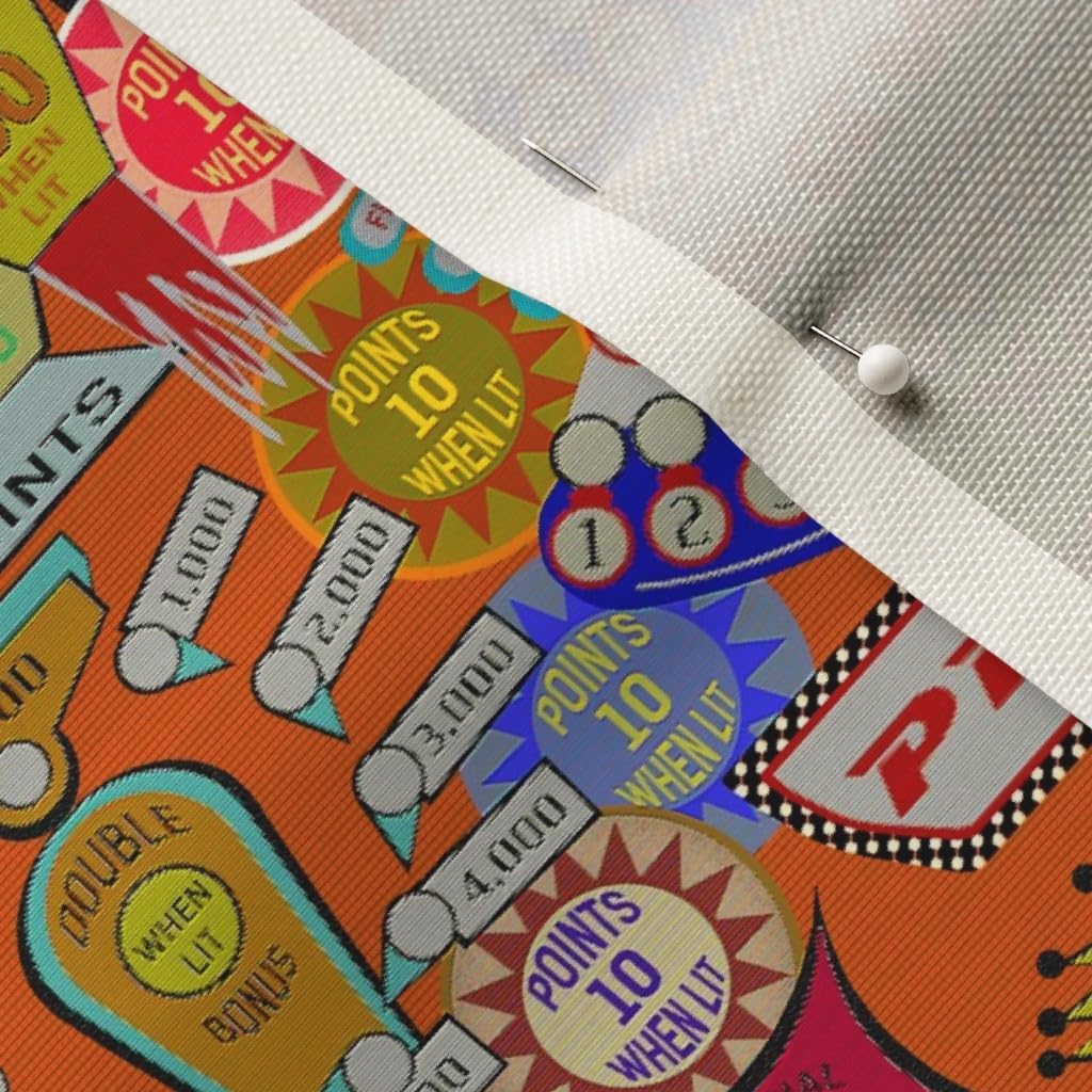 Spoonflower Fabric - Pinball Orange Small Retro Machine Vintage Game Printed on Upholstery Velvet Fabric Fat Quarter - Upholstery Home Decor Bottomweight Apparel