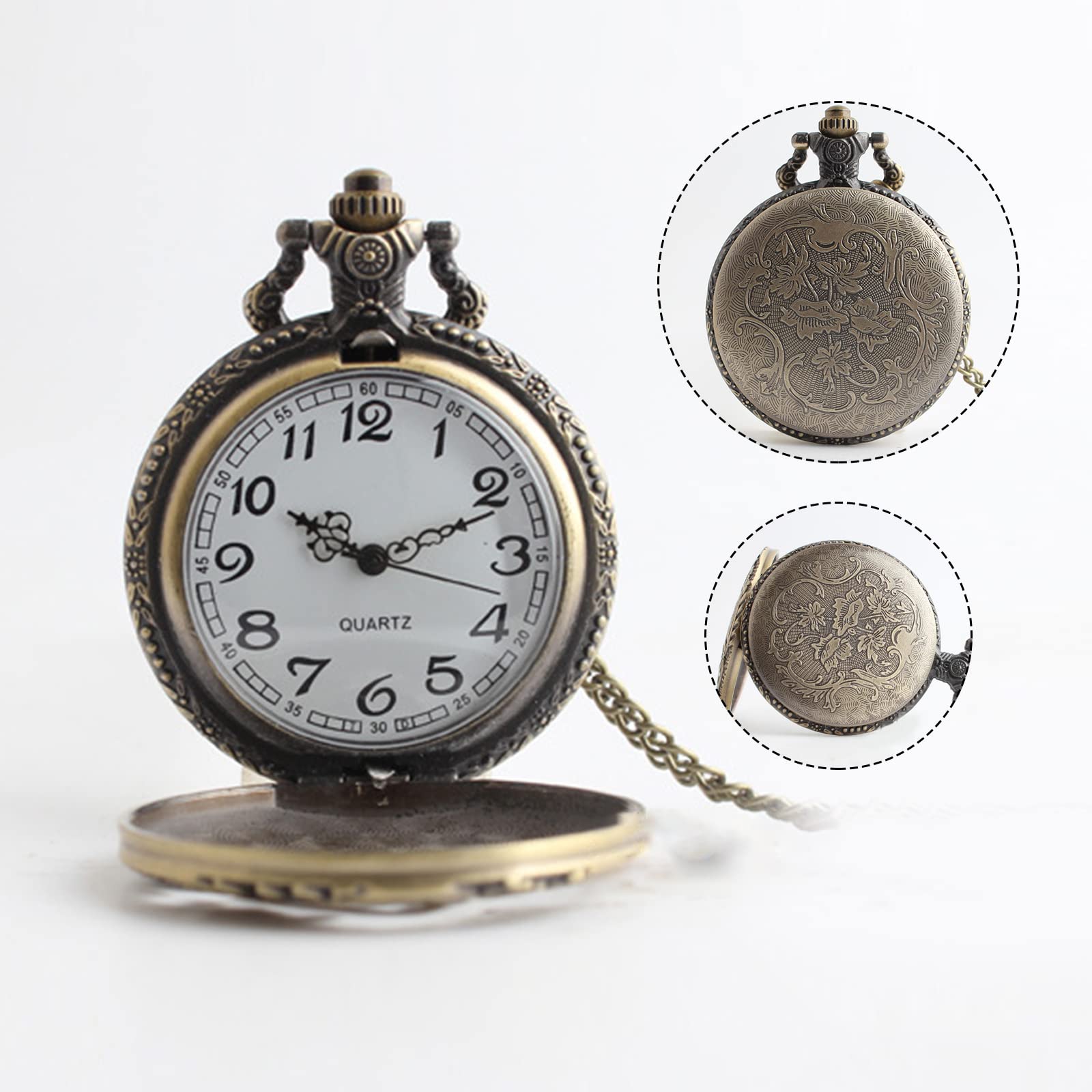 tasca, Orologio da tasca classico al quarzo scolpito con catena corta for uomo e donna, modello treno a vapore 3D