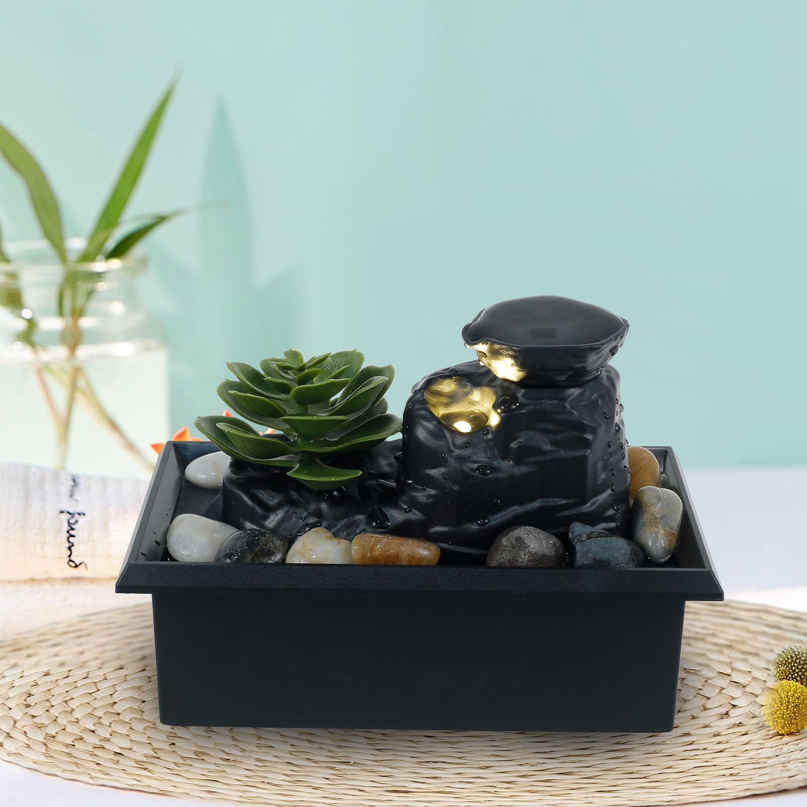 Tisch-Wasserfall-Dekoration mit Lichtern, Dekoration, kreativ, fließendes Wasser, platzsparend, wiederverwendbar, für Schlafzimmer, Wohnzimmer (Stil 3)