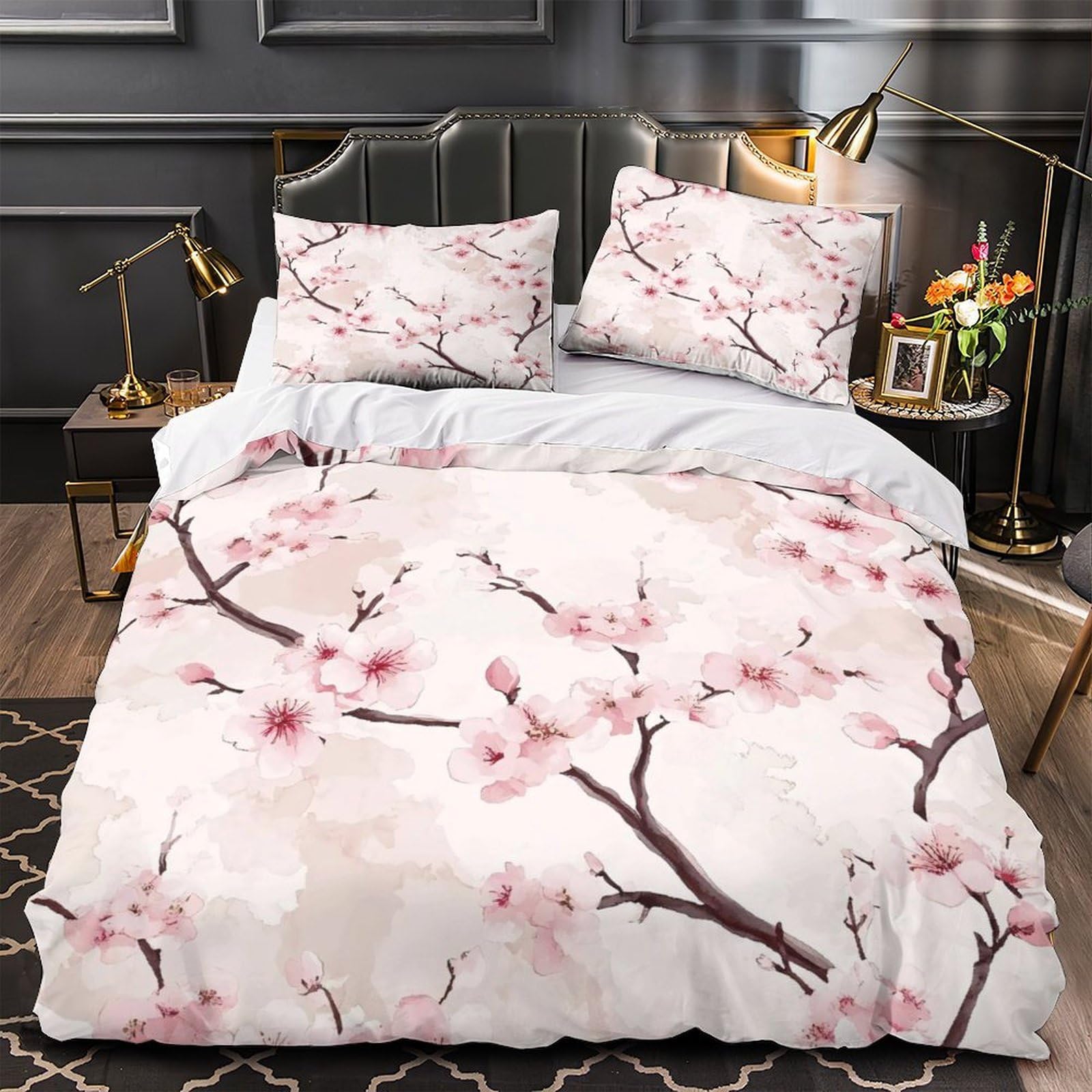 Housse de couette fleurs de cerisier pour un lit single zen et fleuri