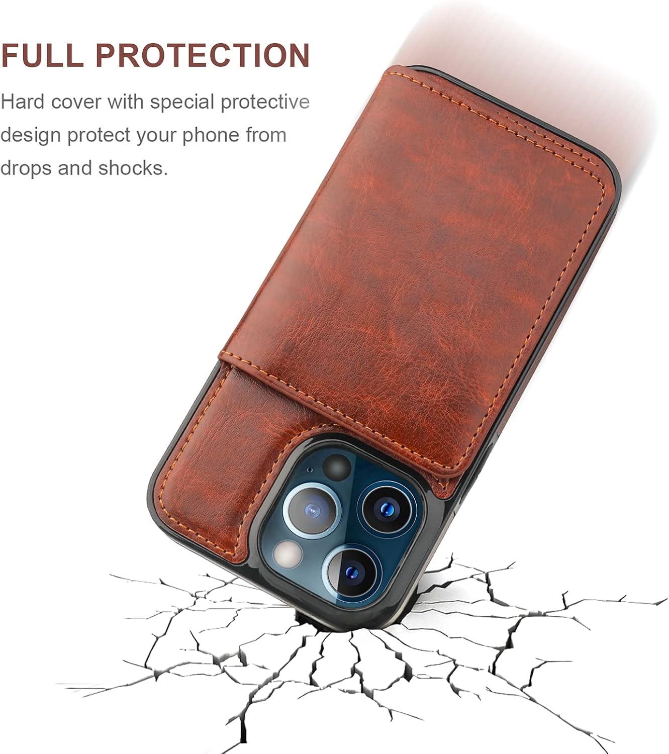 KIHUWEY Compatible with iPhone 13 Pro Max Wallet Case Credit Card Holder, Premium Leather Kickstand Durable Shockproof Protective Cover for iPhone 13 Pro Max 6.7 Inch(Brown) - Image 6