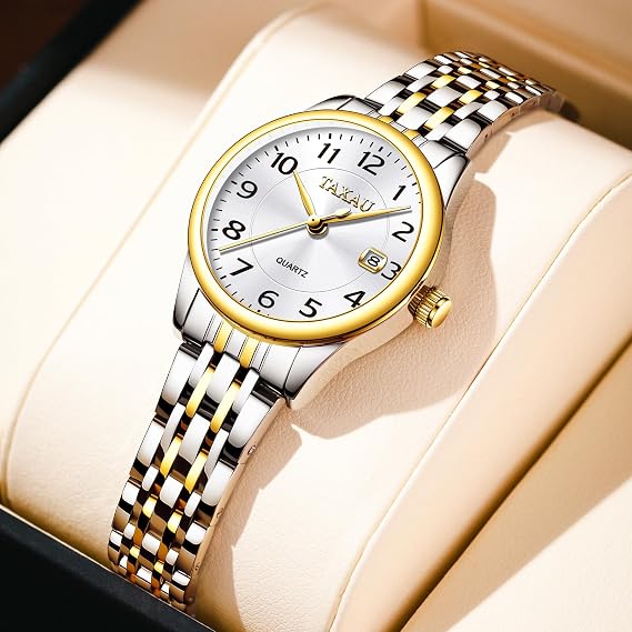 Taxau Womens Watch with Stainless Steel Strap - Quartz Analog Wrist Watch Waterproof - Fashion Ladies Dress Watches for Ladies