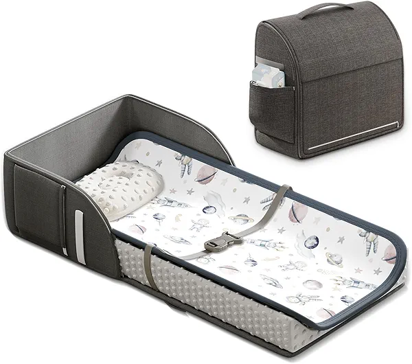 Portable Baby Diaper Changing Pad Foam Contoured Changing Table Pad with Soft Non-Slip Cover and Headrest Waterproof Diaper Bag for Dresser, Changing Table Topper Travel Outdoor