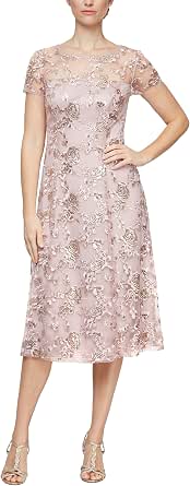 Women's Sequined Lace Midi Dress (Petite and Regular Sizes)