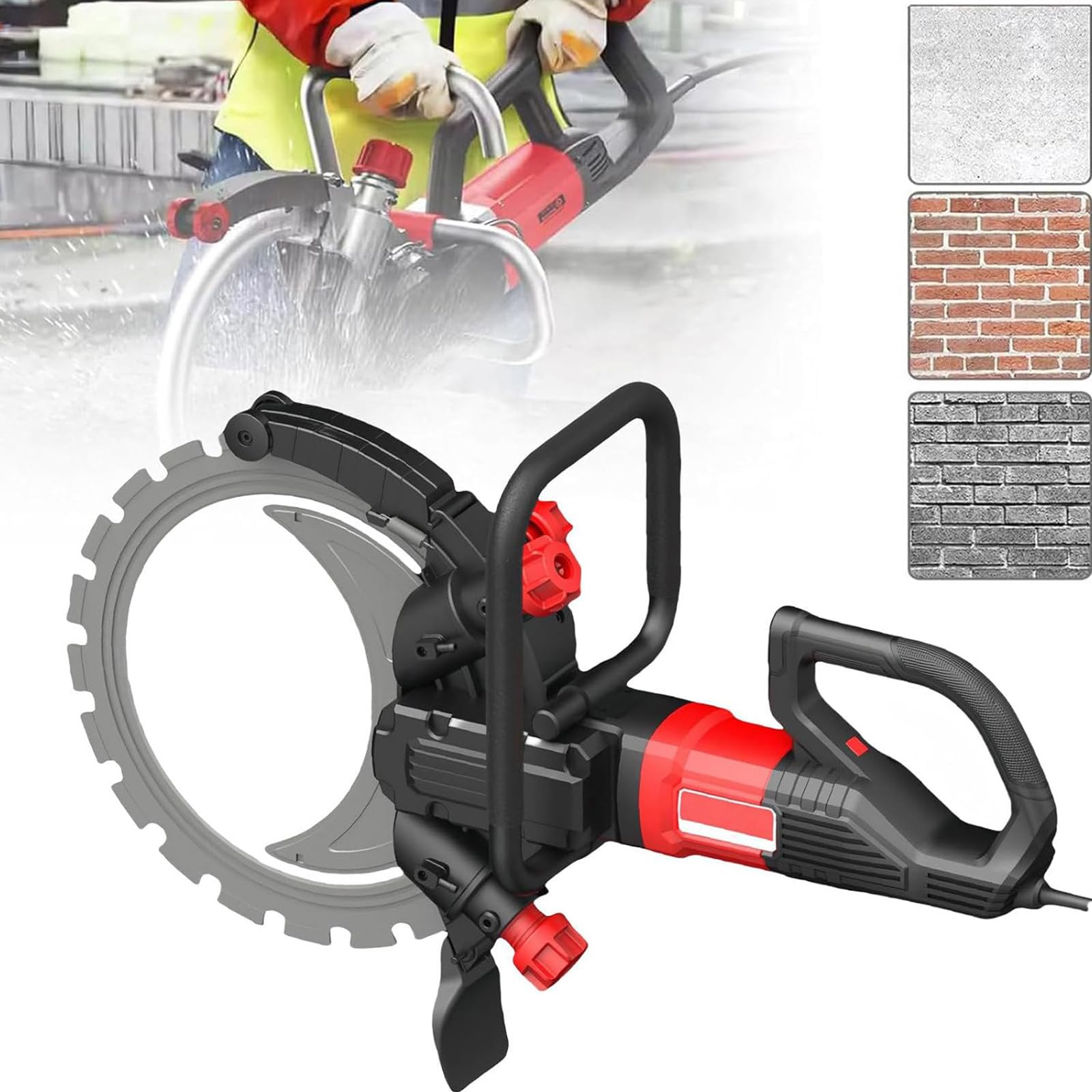 Sierra Cortadora Hormigón Eléctrica 8980W/9500W Sierra Circular De Alta Potencia Sin Escobillas Profundidad Corte 290Mm Sierra De Disco Húmeda/Seca Con Tubería Agua Bomba Agua Hoja,2xblade-9500W