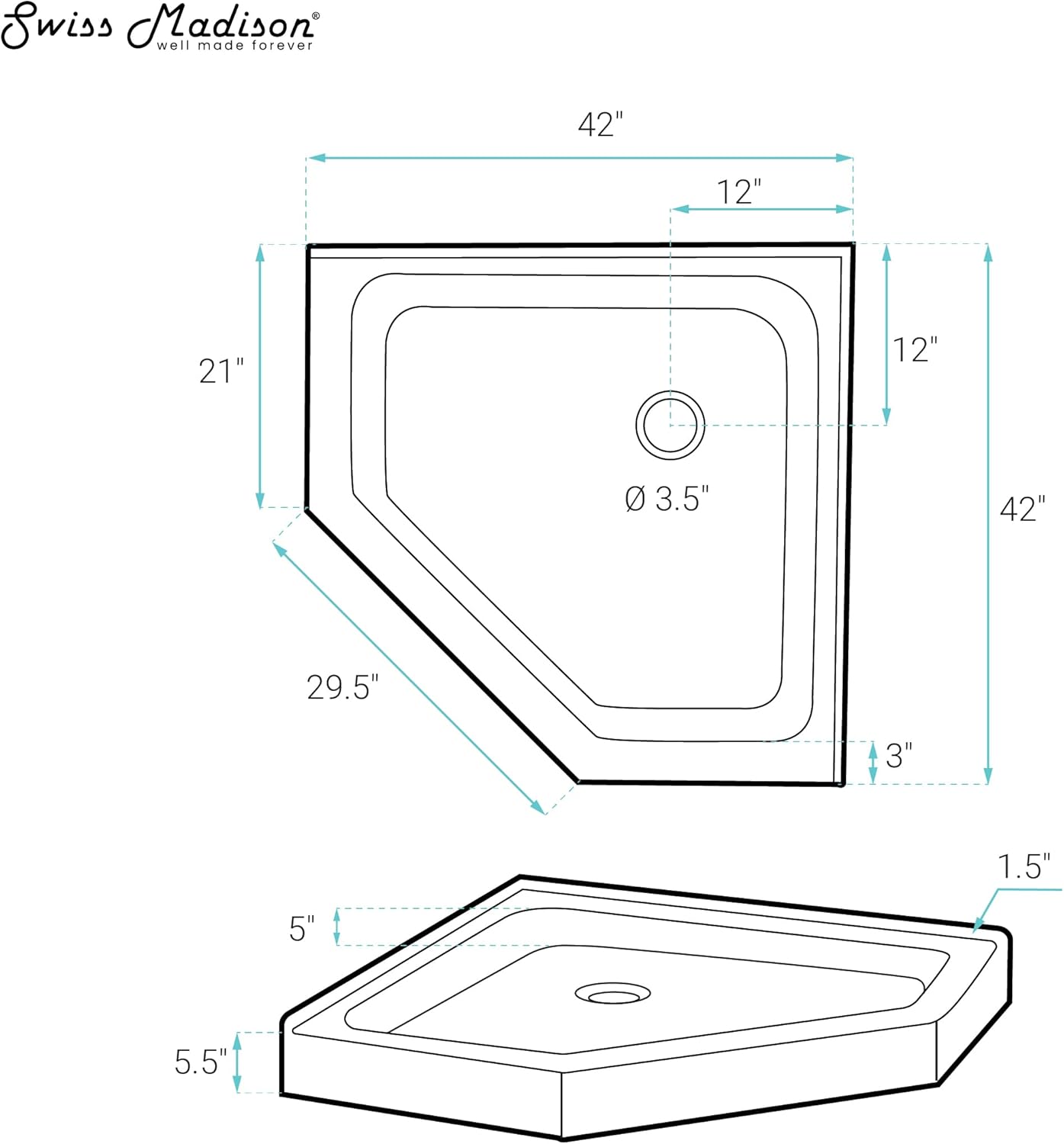 Swiss Madison SM-SB534 Voltaire 42" x 42" Neo-angle Shower Base