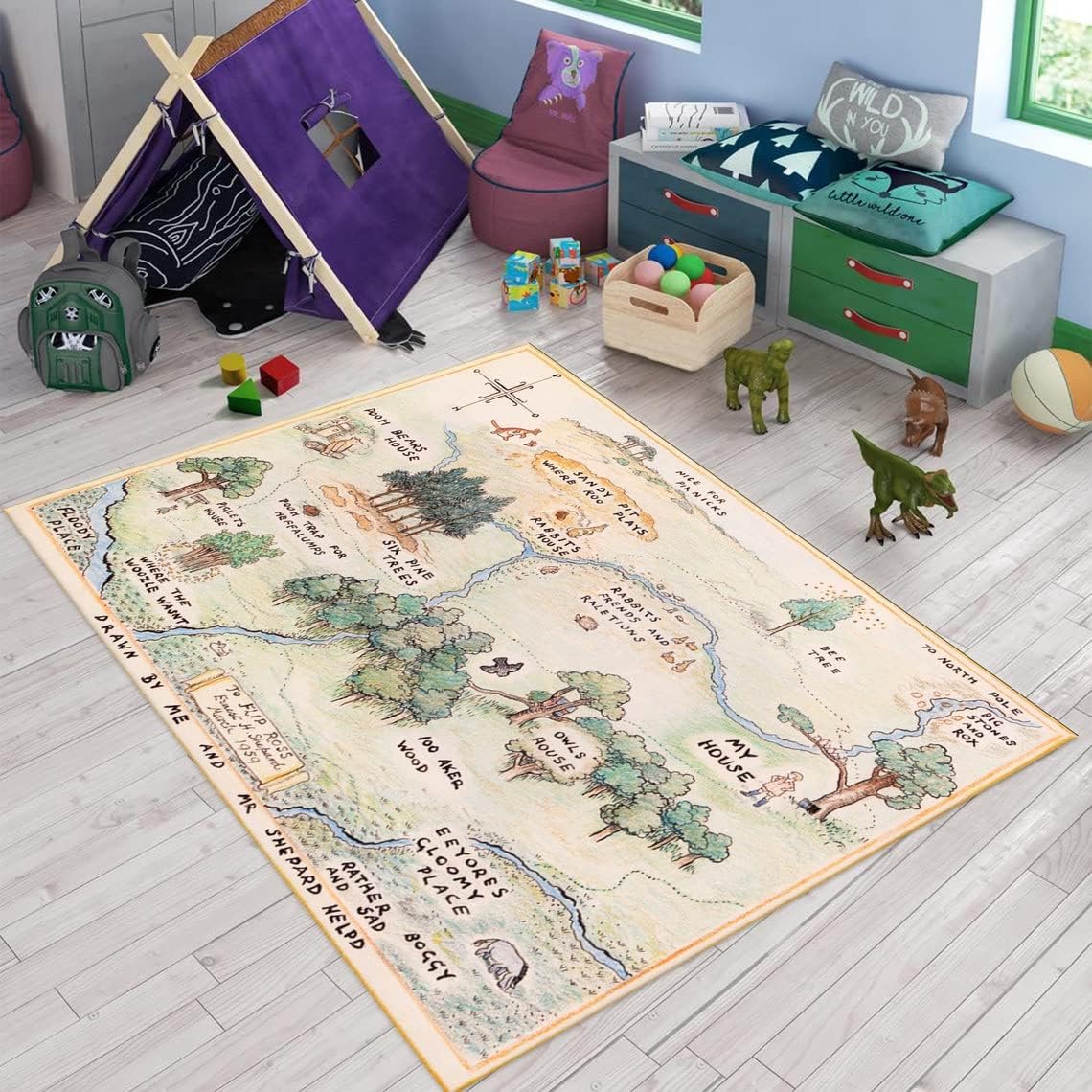 Amazon.com: Generic Kids Room Rug, Pooh Bear Map, Soft Play Rug ...