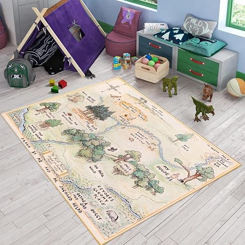 Pooh Bear Map Kids Room Rug, Soft Play Rug for Nursery, 63'x83' (160x210cm) - 5'3" x 6'11" (Rectangular)