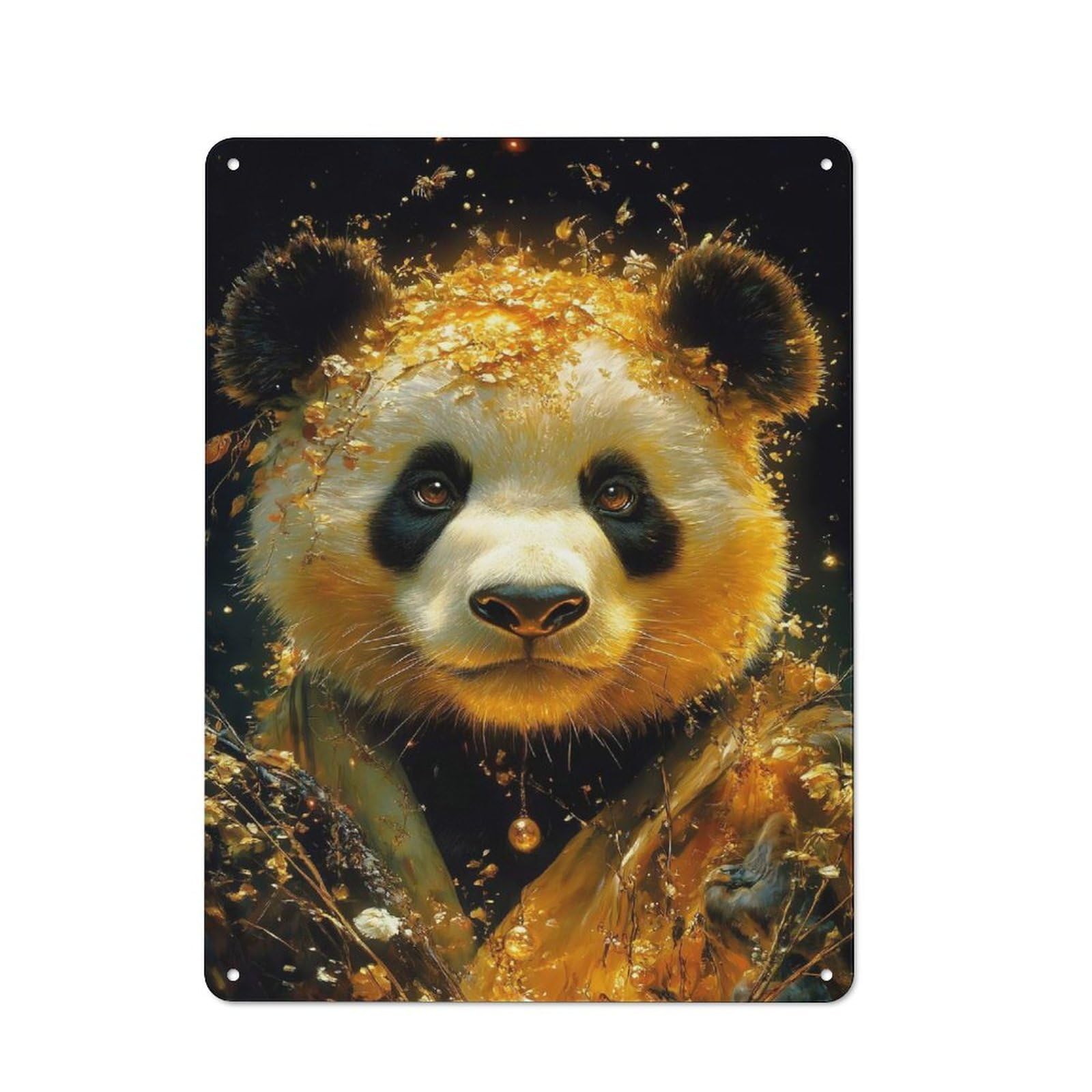 Junmoney Style-16 Metal Wall Sign 40X30cm Featuring Golden Panda Portrait Animal For Garage Or Workshop, Suited To Diy Enthusiasts