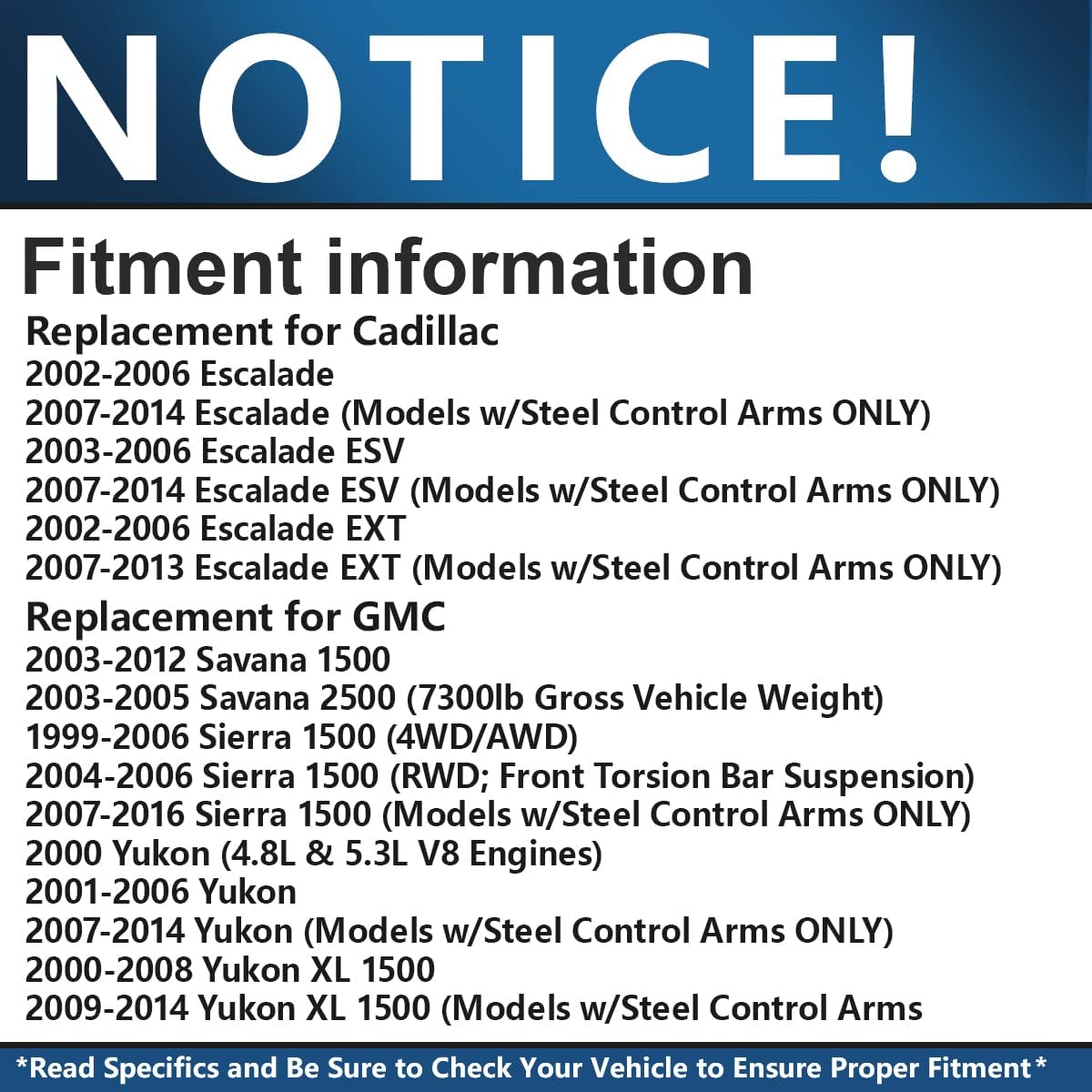 Detroit Axle - Front Lower Ball Joints Replacement for Silverado Suburban Sierra Yukon XL Savana 1500 Tahoe Escalade [Steel Control Arms ONLY]