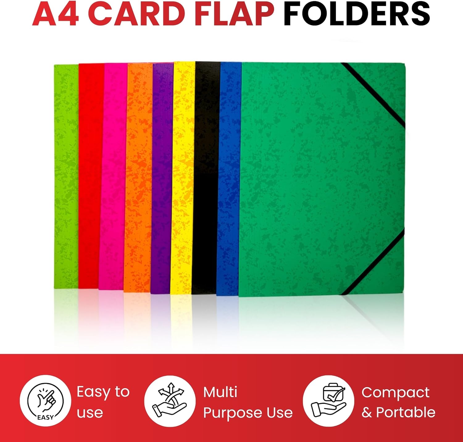 Pack of 12 A4 Neon Green Card 3 Flap Folders with Elastic Closure