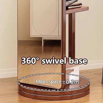 360° Rotatable Full Body Mirror, 2-in-1 Floor Mirrors and Coat Rack, Wood Full Length Mirror with Coat Rack, For Bedroom, Living Room