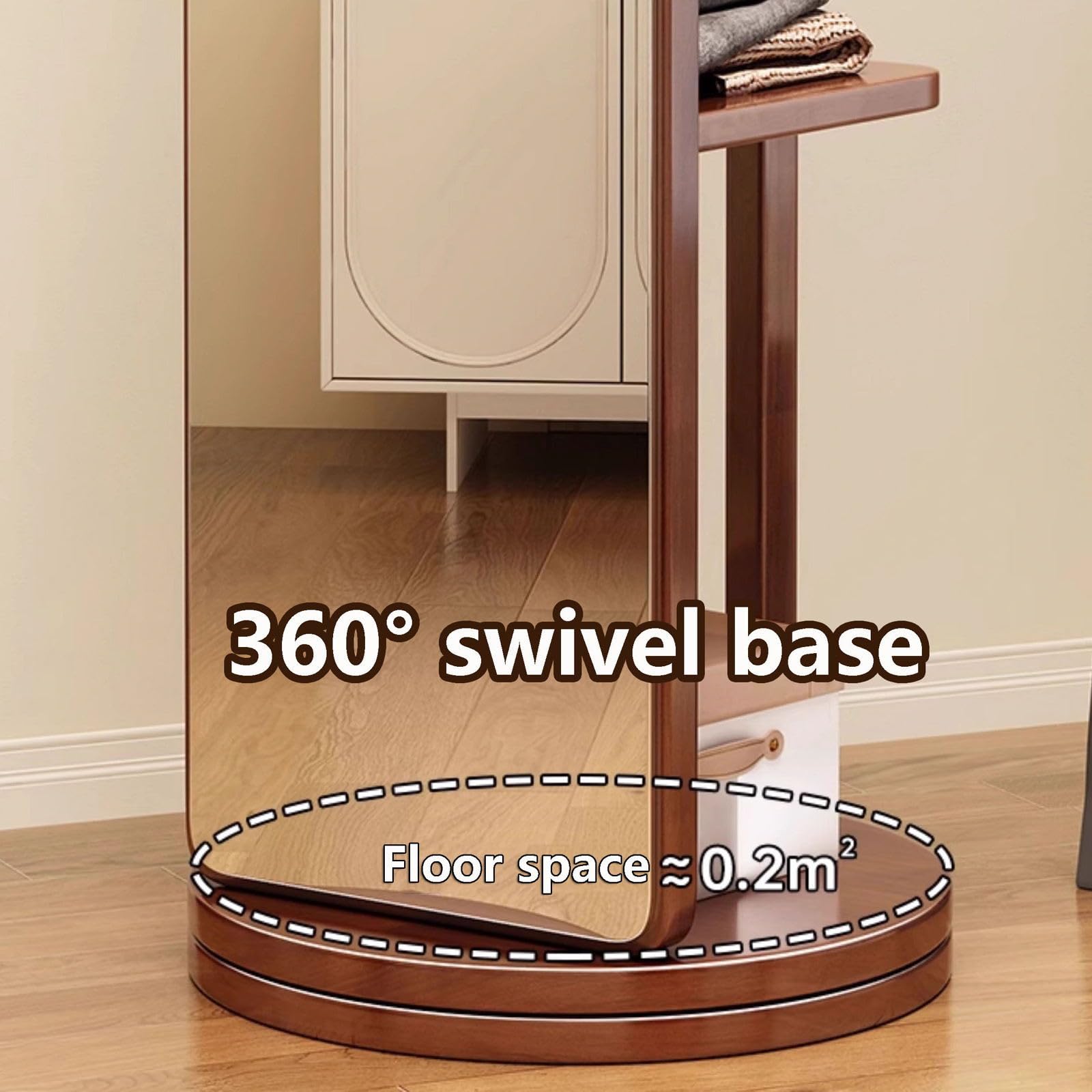 Lustro Obrotowe 360°, Lustro Podłogowe 2 W 1 I Wieszak Na Ubrania, Drewniane Lustro O Pełnej Długości Z Wieszakiem Na Ubrania, Do Sypialni I Salonu