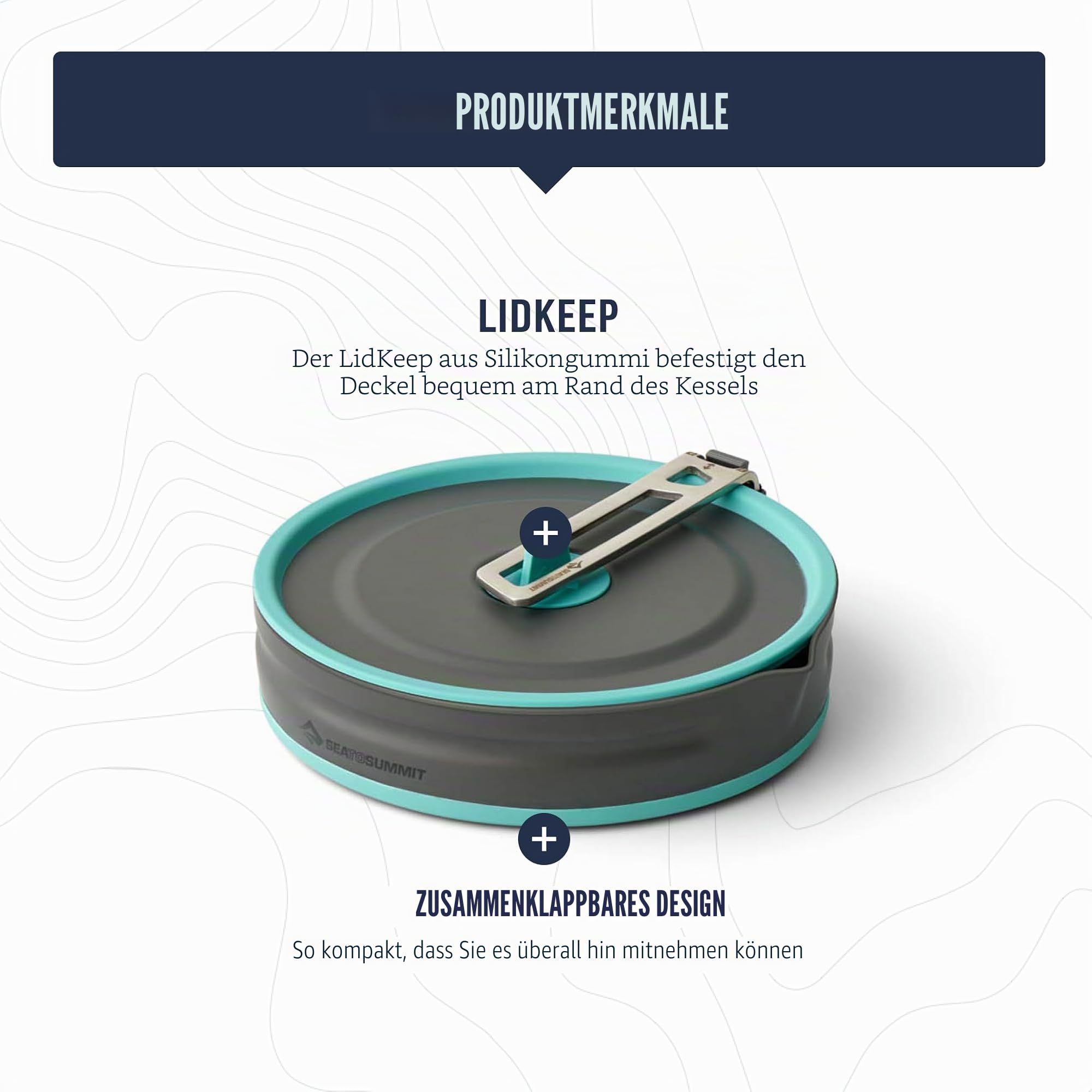 SEA TO SUMMIT - Frontier Pouring Pot 2,2L - Ultraleichter, zusammenfaltbarer Campingtopf - 1 bis 3 Personen - Antihaft-Topf + Deckel - Kompakt - Ohne BPA & PFA - aus Silikon & Alu - 297 g
