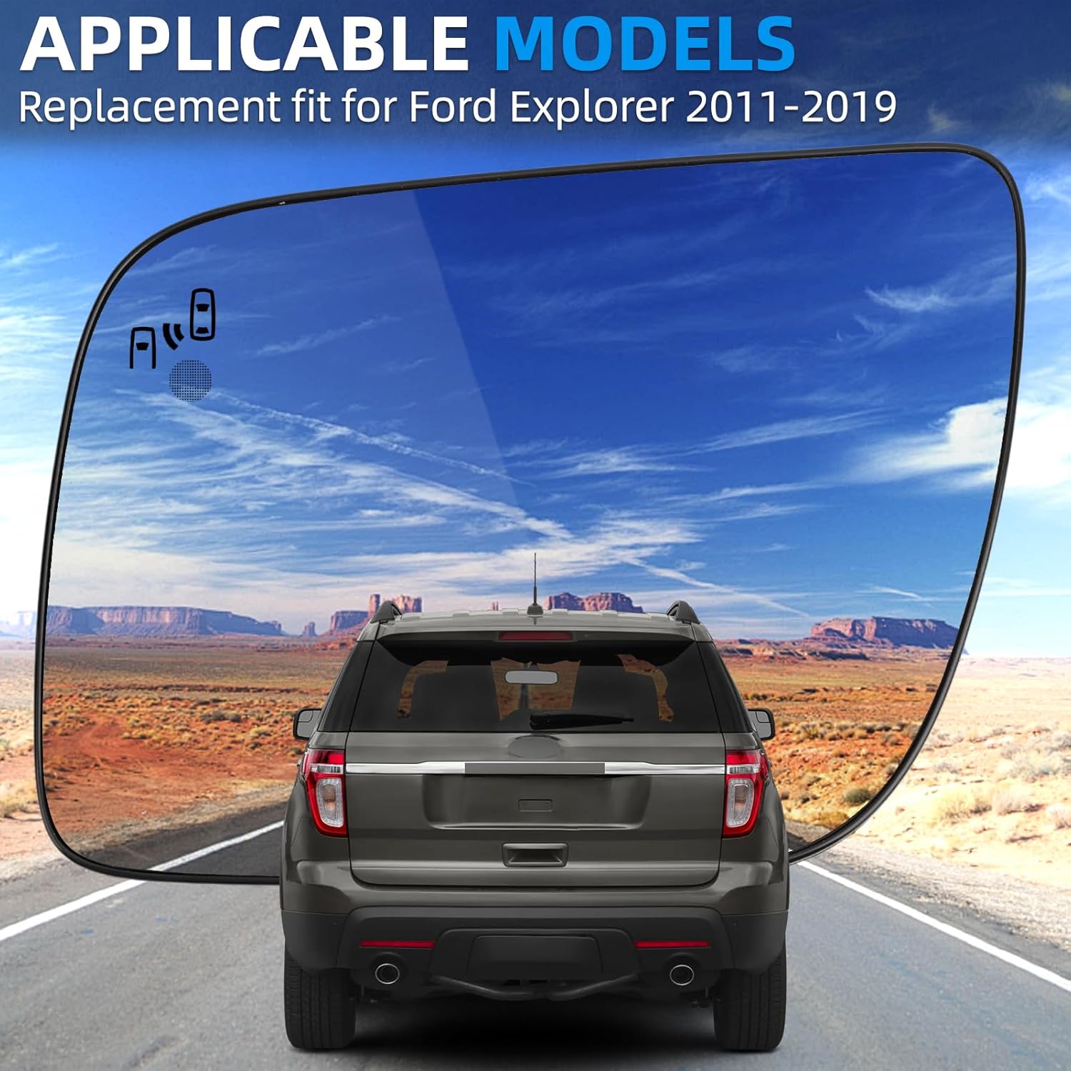 Driver Side Mirror Replacement for Ford Explorer 2011 2012 2013 2014 2015 2016 2017 2018 2019 - Left Side Mirror Glass, Rear View Mirrors Glass with Power Heated & Blind Spot