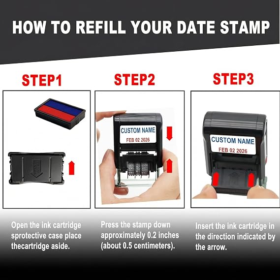 Dual-Color Self Custom Date Stamp with Personalized Signature