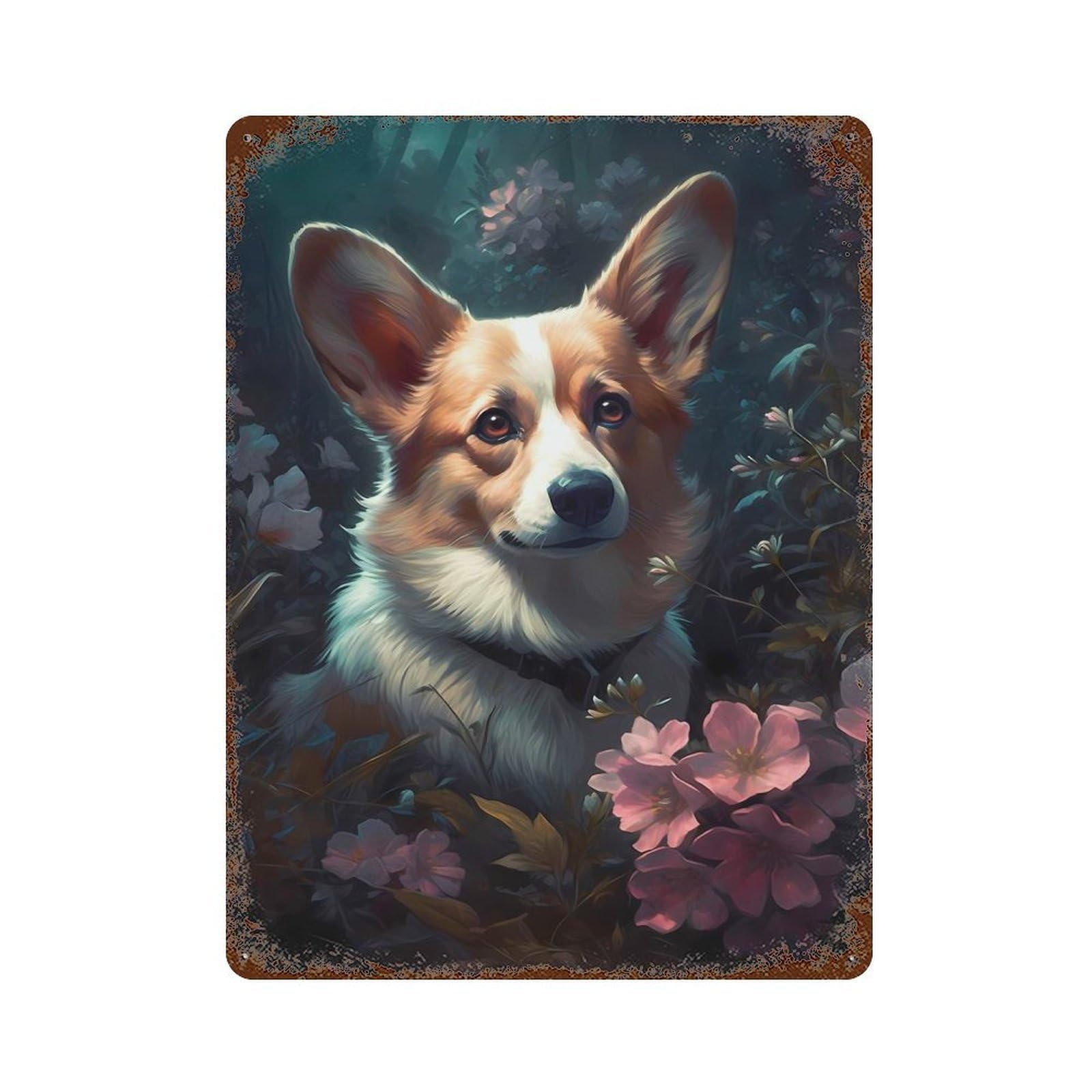 Corgi Dog Fanciful Rust Effect Tin Sign 15.7"x11.8", Novelty Wall Decor for Garage, Pub Or Kitchen