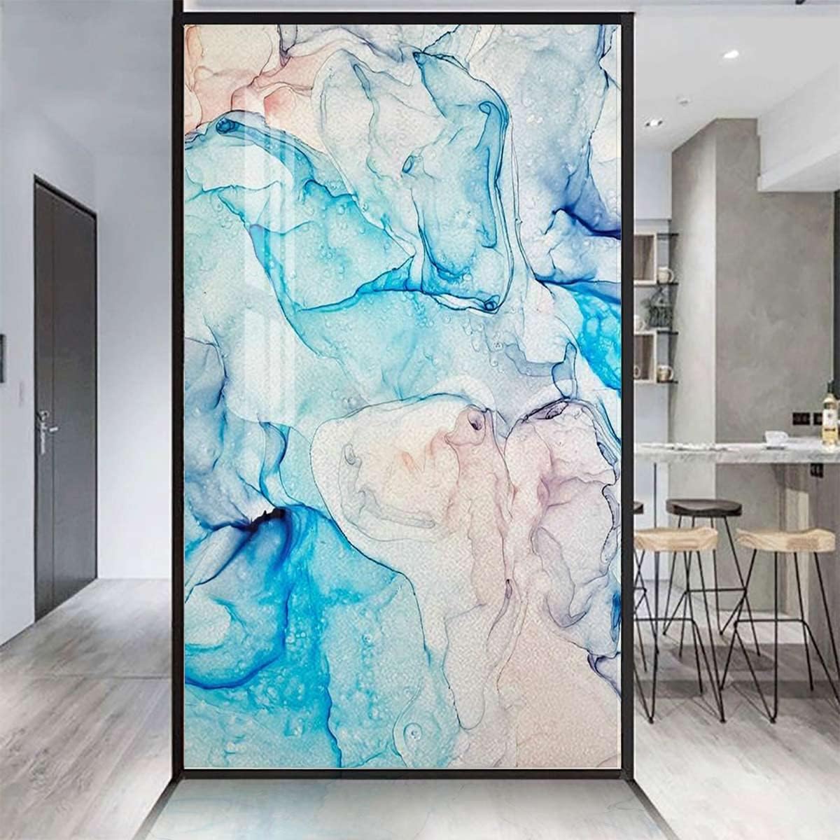 Multicolor Window Privacy Film Glass Sticker Decal Cloudy Hazy Crack Lines Window Film Privacy Static Window Clings Vinyl Blue Purple Marble 31.5Wx62.9L-inch