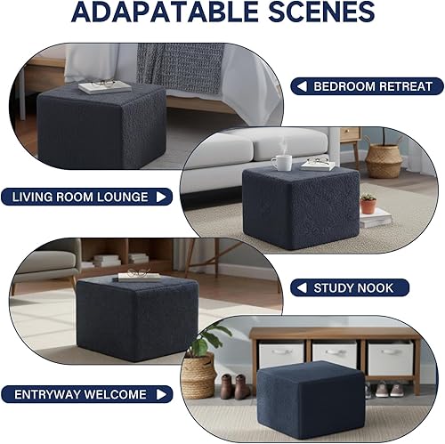 Miniatura 3 de Tiita Puf Otomano Relleno, Taburete de Pie Cuadrado, Pufs de Piso Esponjosos, Silla para Sala de Estar Dormitorio, Relleno Boho para Reposapiés de