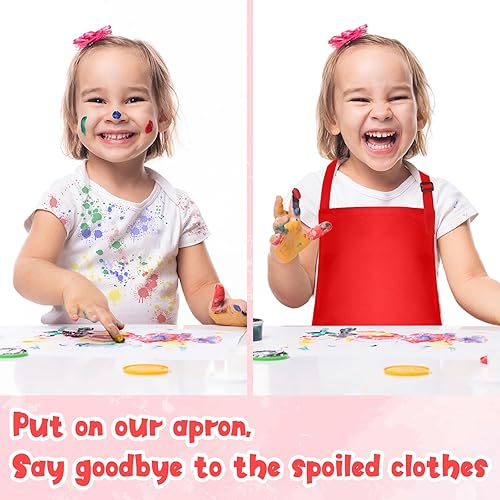 Miniatura 4 de MEEZY Paquete de 12 delantales para niños con bolsillos ajustables, delantal de pintura para niños, delantal de chef para niños, pintura, cocina,