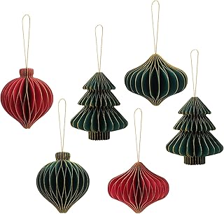 6 Stück Weihnachtsschmuck aus Papierwaben 3D Papier Weihnachtsdeko Faltbare Weihnachtsbaum Deko Papier mit Glitzerrand Papierkugeln Weihnachtsbaum Set Wiederverwendbar für Silvester