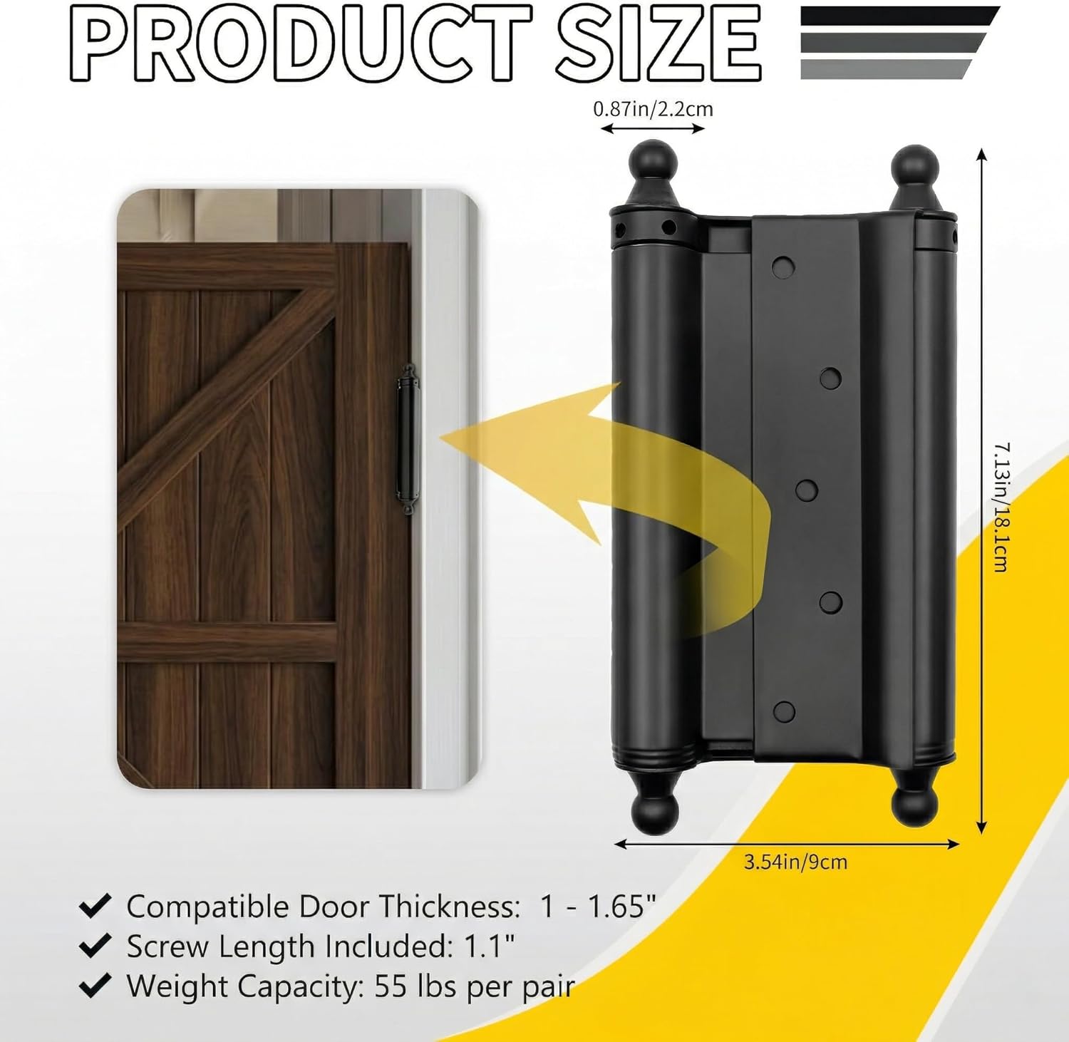6" Double Action Spring Hinges, 2 Pack Self Closing Door Hinges for Indoor/Outdoor Saloon Cafe Pub Swinging Doors, Cold Rolled Steel, Including Pins and Screws (Black, 6"-2 Pack)