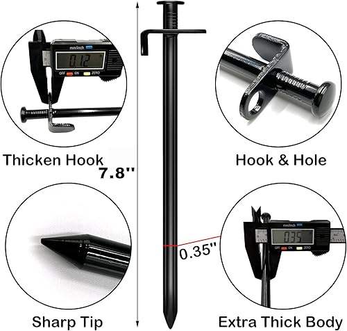 Miniatura 2 de Cheardia Paquete de 10 estacas resistentes para tienda de campaña, estacas de 10 pulgadas para acampar al aire libre, estacas de metal negro,