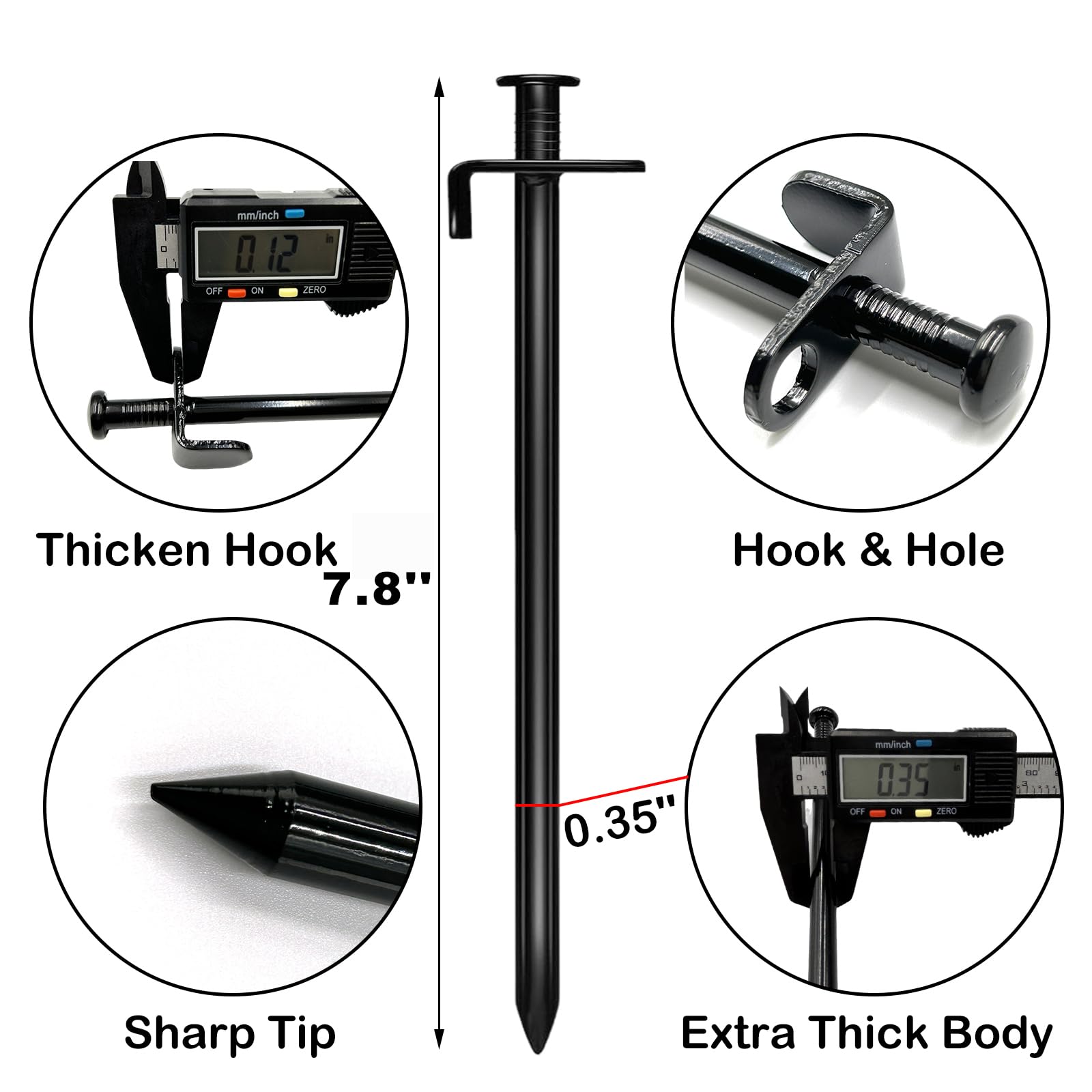 Nexboraque Confezione da 20 picchetti da tenda resistenti, 20 cm, picchetti da campeggio in metallo nero, picchetti per tenda, teloni, infrangibili e flessibili